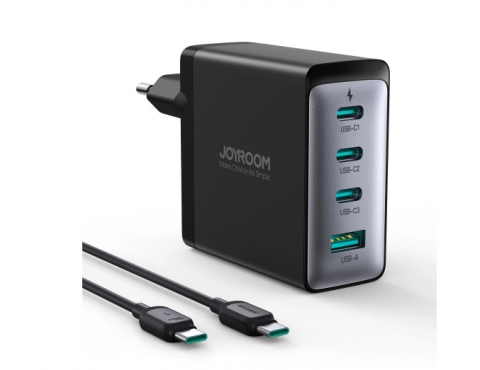 Tinklo įkroviklis 220V 3xUSB C + USB 100W su USB C laidu 1m juodas (black) Joyroom JR-TCG04EU